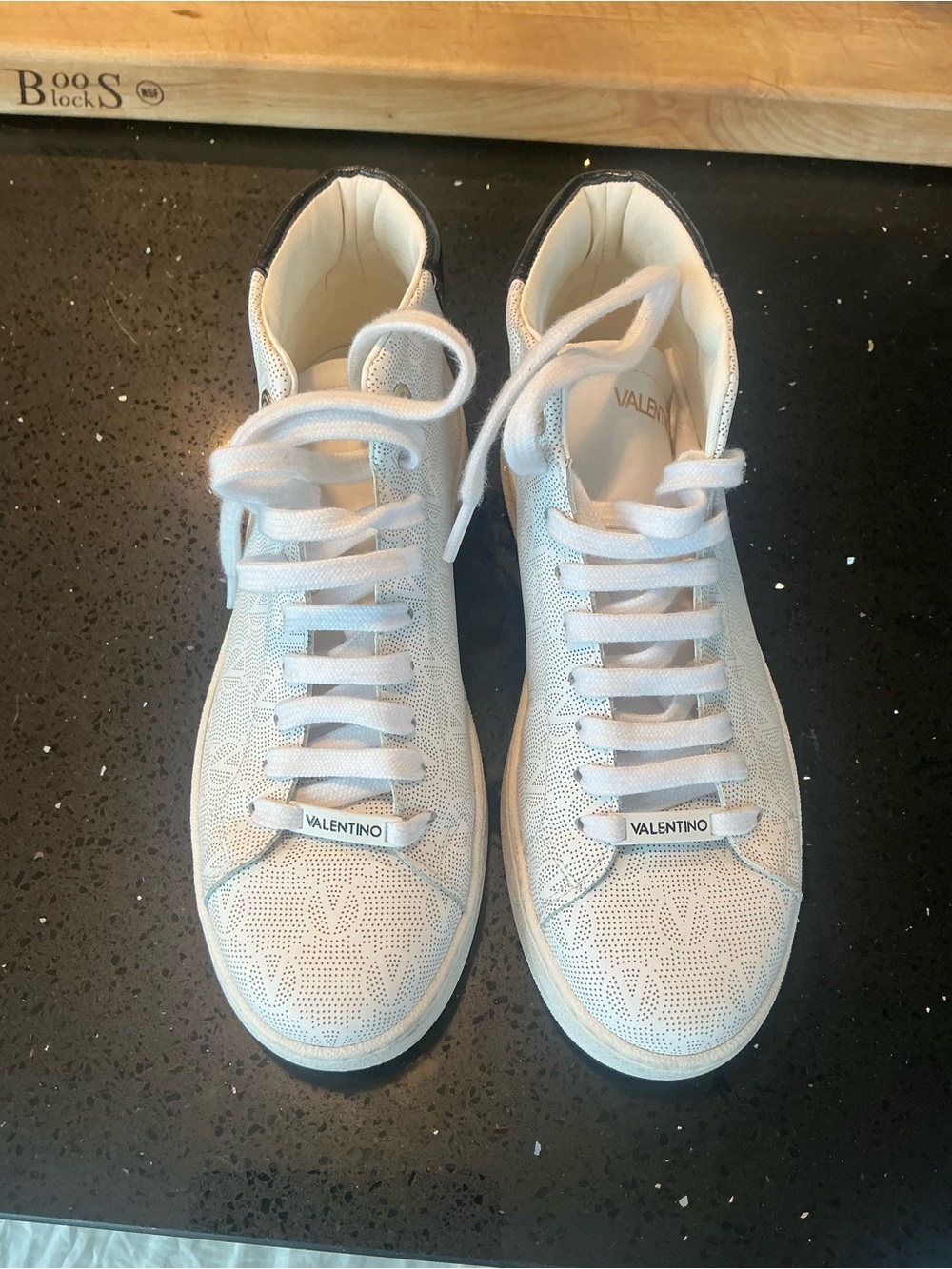 Valentino White Perforated Leather Sneakers with Logo Lace Tag